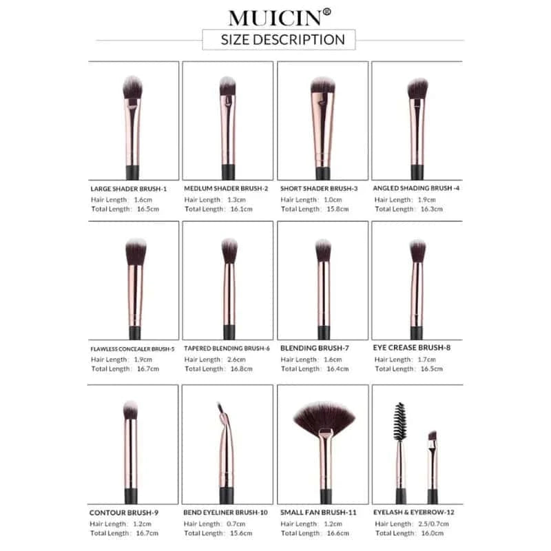Rose Gold & Black Eye Brush Collection - 12 Pieces