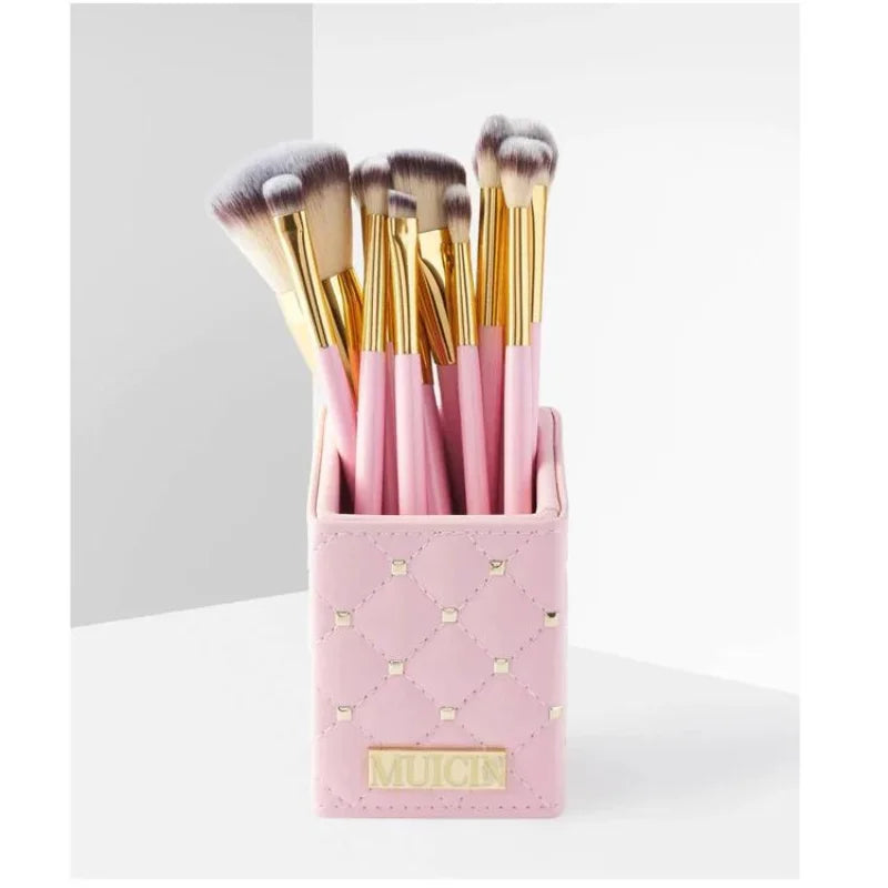 PINK STUDDED NATURAL HAIR MAKEUP BRUSHES - 12 PIECES FOR STYLISH APPLICATION