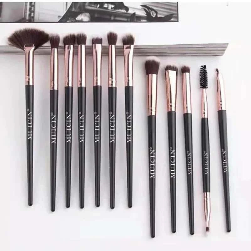Rose Gold & Black Eye Brush Collection - 12 Pieces
