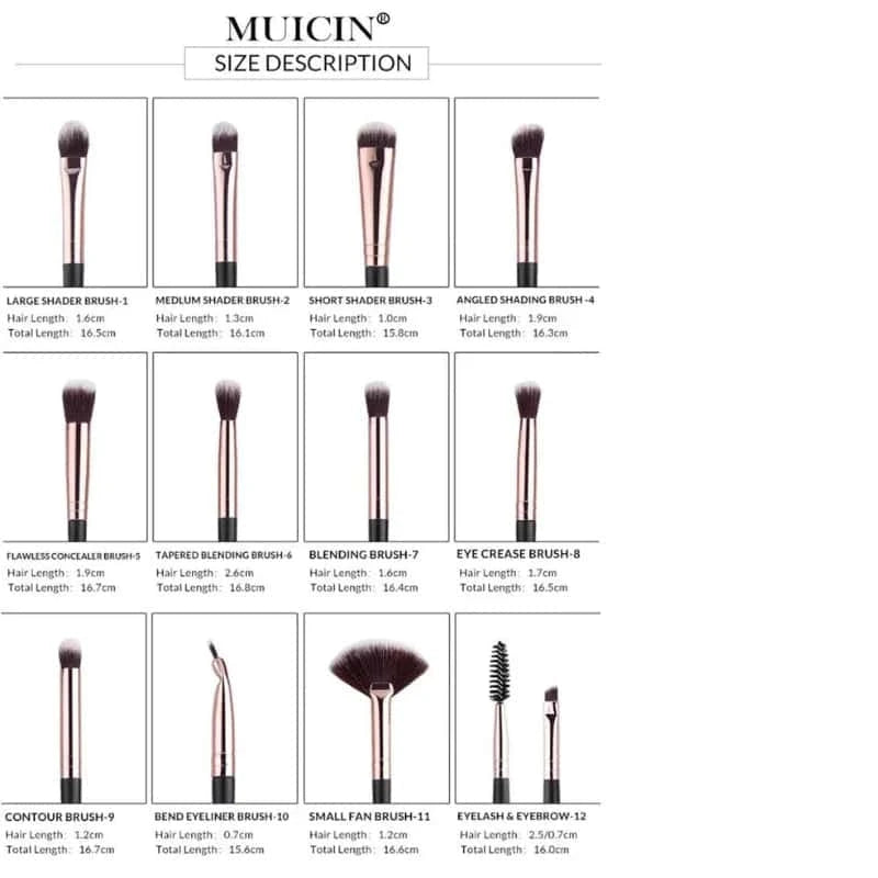 Vegan Eyebrow Brush Set With Pouch - 12 Pieces