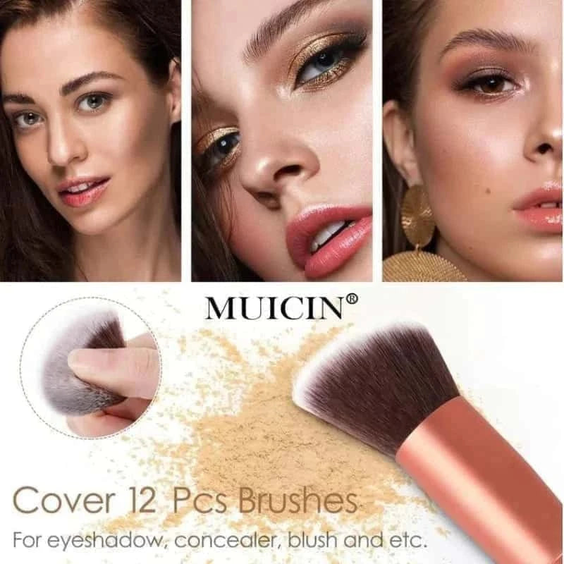 Rose Gold & Black Eye Brush Collection - 12 Pieces