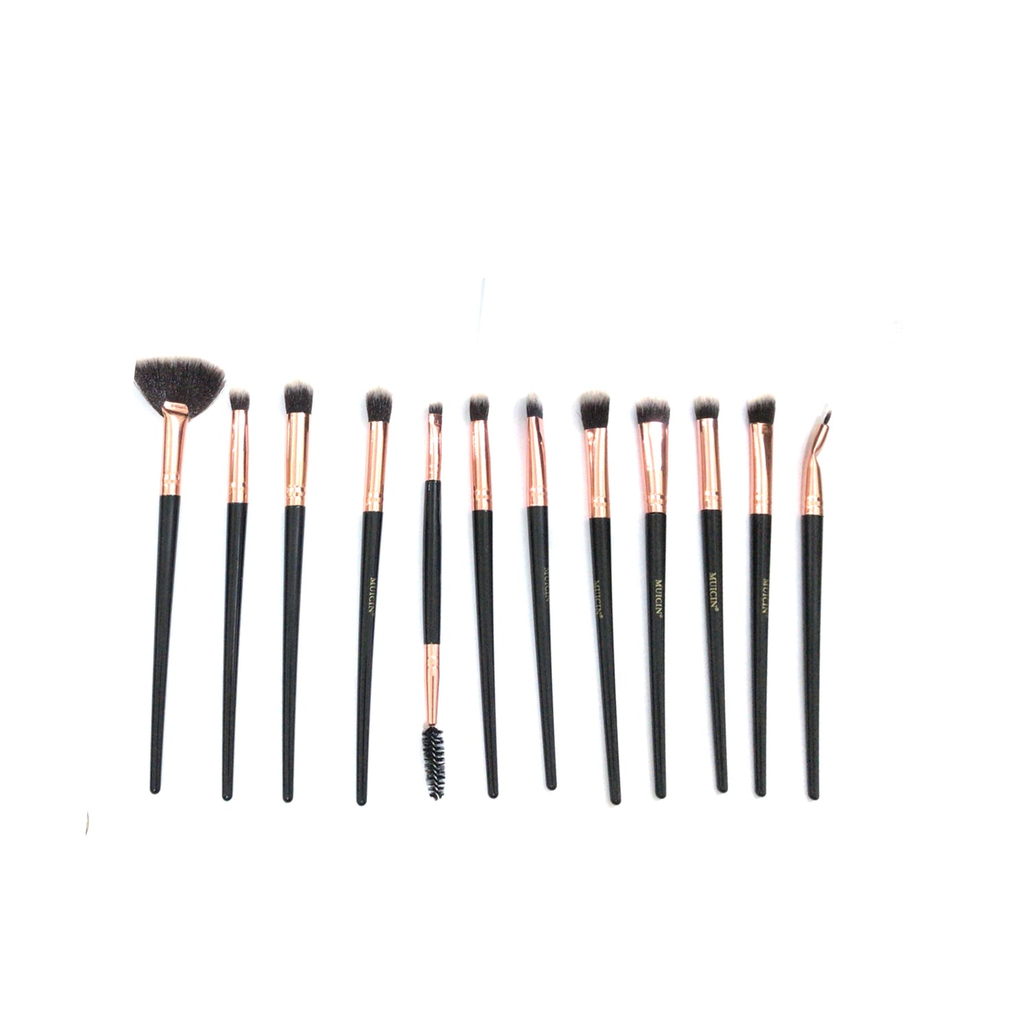 BLACK POUCH ROSE GOLD EYE BRUSH SET - 12 PIECES FOR SOPHISTICATED EYE MAKEUP