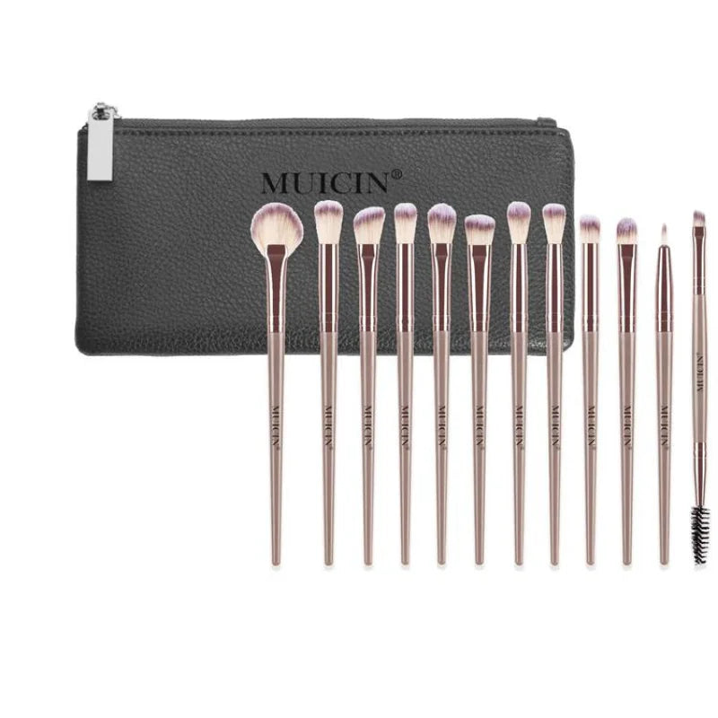 Vegan Eyebrow Brush Set With Pouch - 12 Pieces