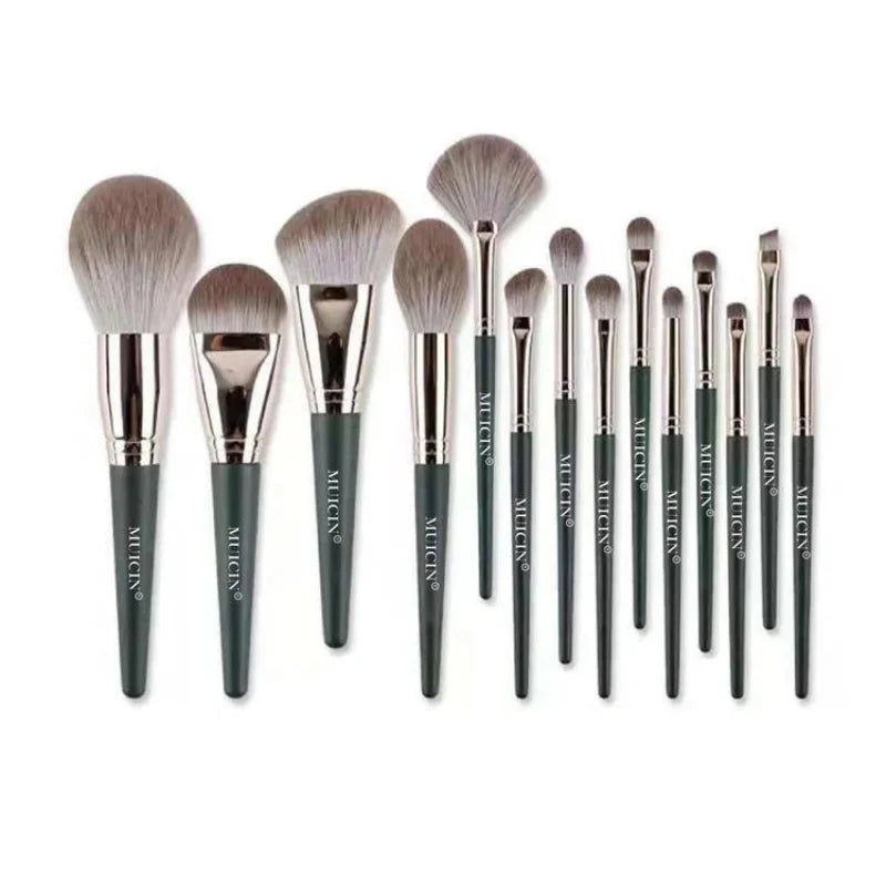 Green Leather Pouch Professional Makeup Brush Set