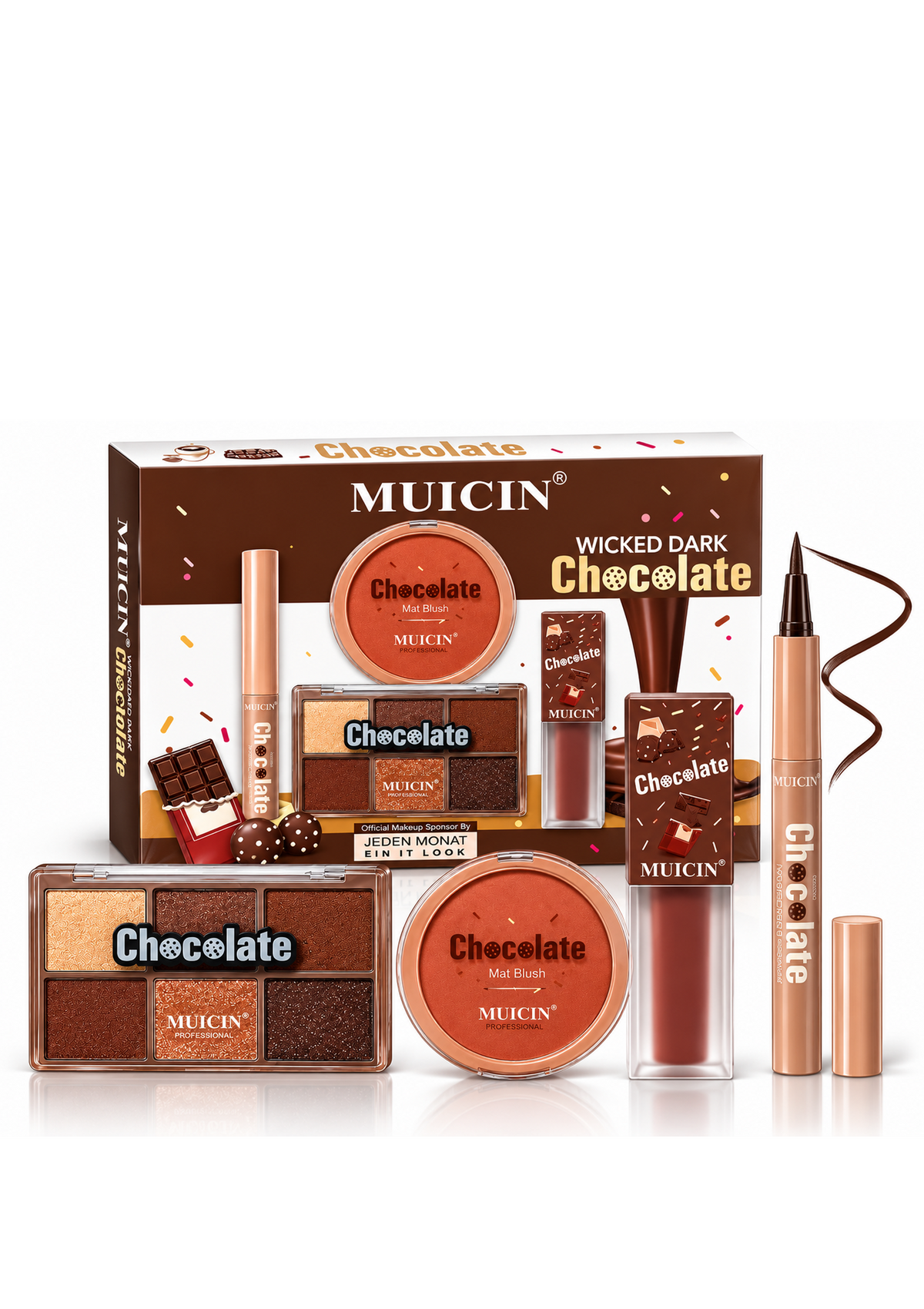 4 In 1 Wicked Chocolate Makeup Kit + Matte Black Bold Eyeliner