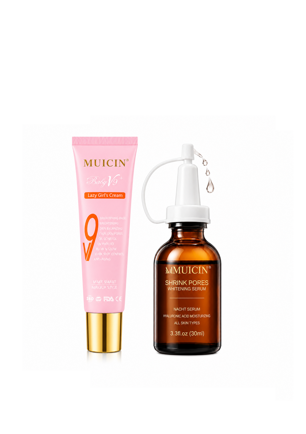 Glass Skin Glow Duo – Baby V9+ Glow Cream + Shrink Pores Hyaluronic Acid Serum