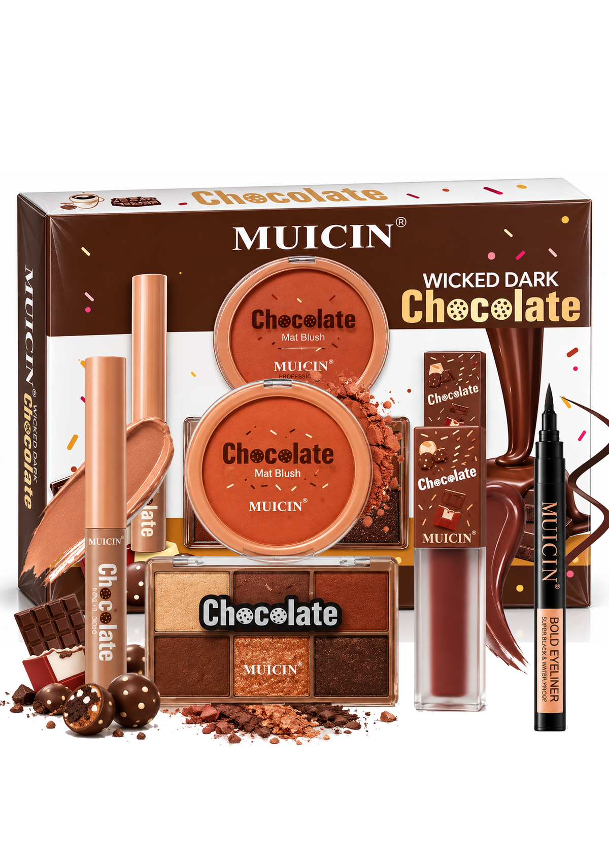 4 In 1 Wicked Chocolate Makeup Kit + Matte Black Bold Eyeliner