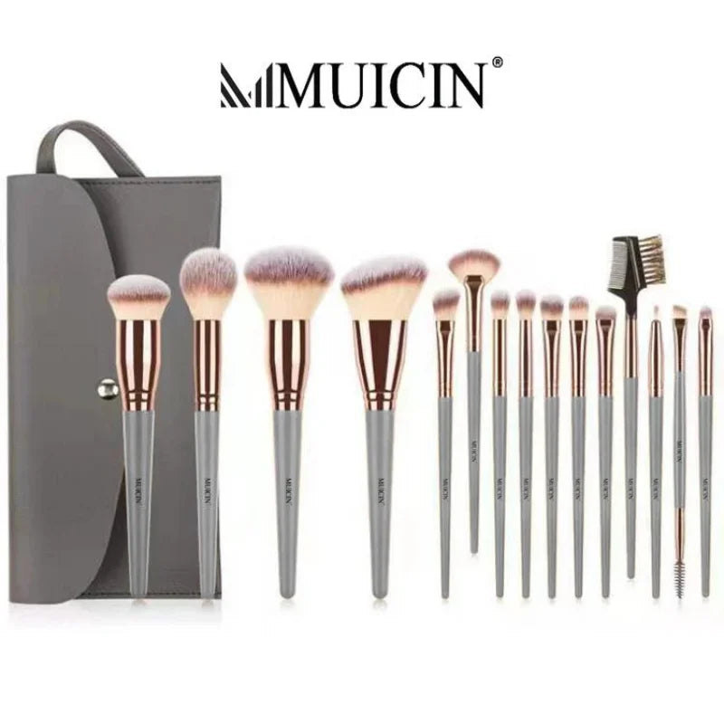 METALLIC EYE &amp; FACE MAKEUP BRUSH SET - 20 PIECES IN GREY FLAP POUCH