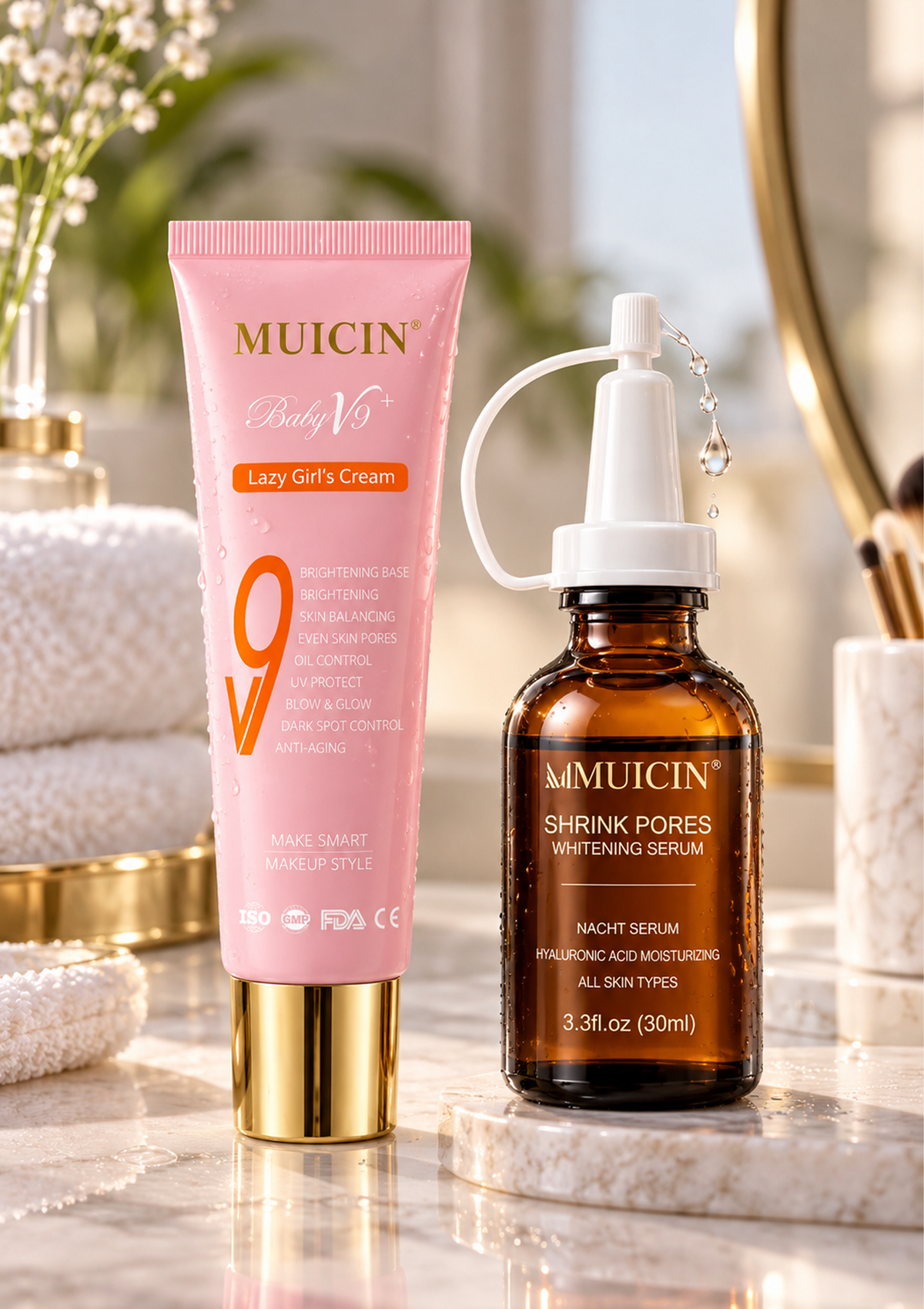 Glass Skin Glow Duo – Baby V9+ Glow Cream + Shrink Pores Hyaluronic Acid Serum