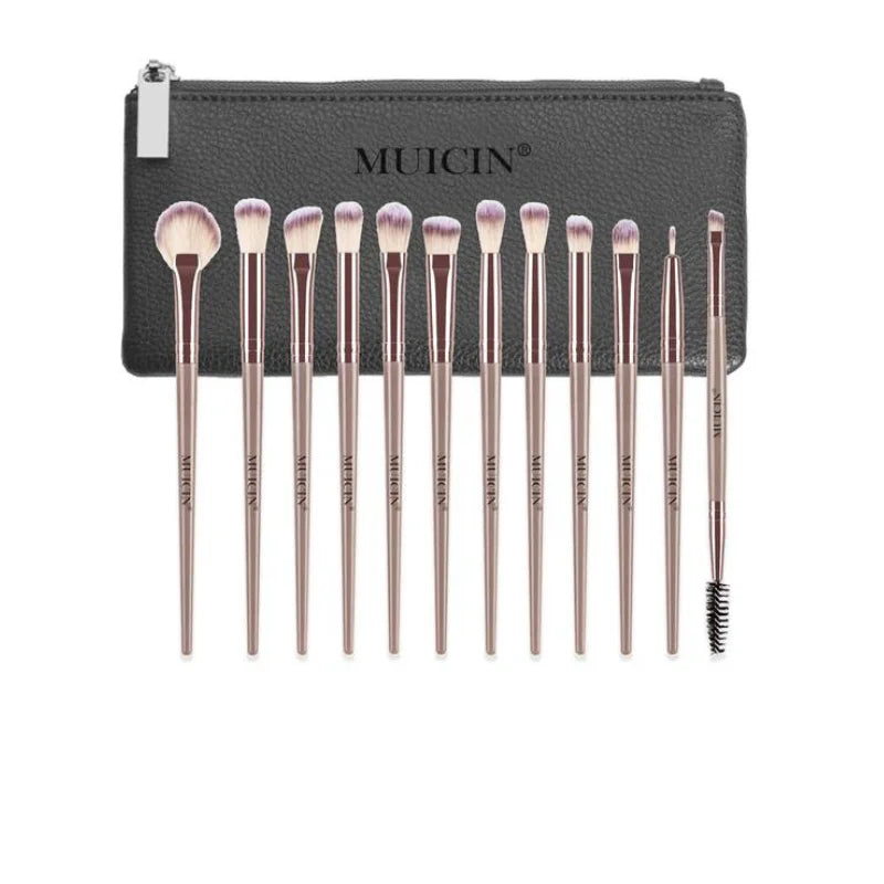 Vegan Eyebrow Brush Set With Pouch - 12 Pieces