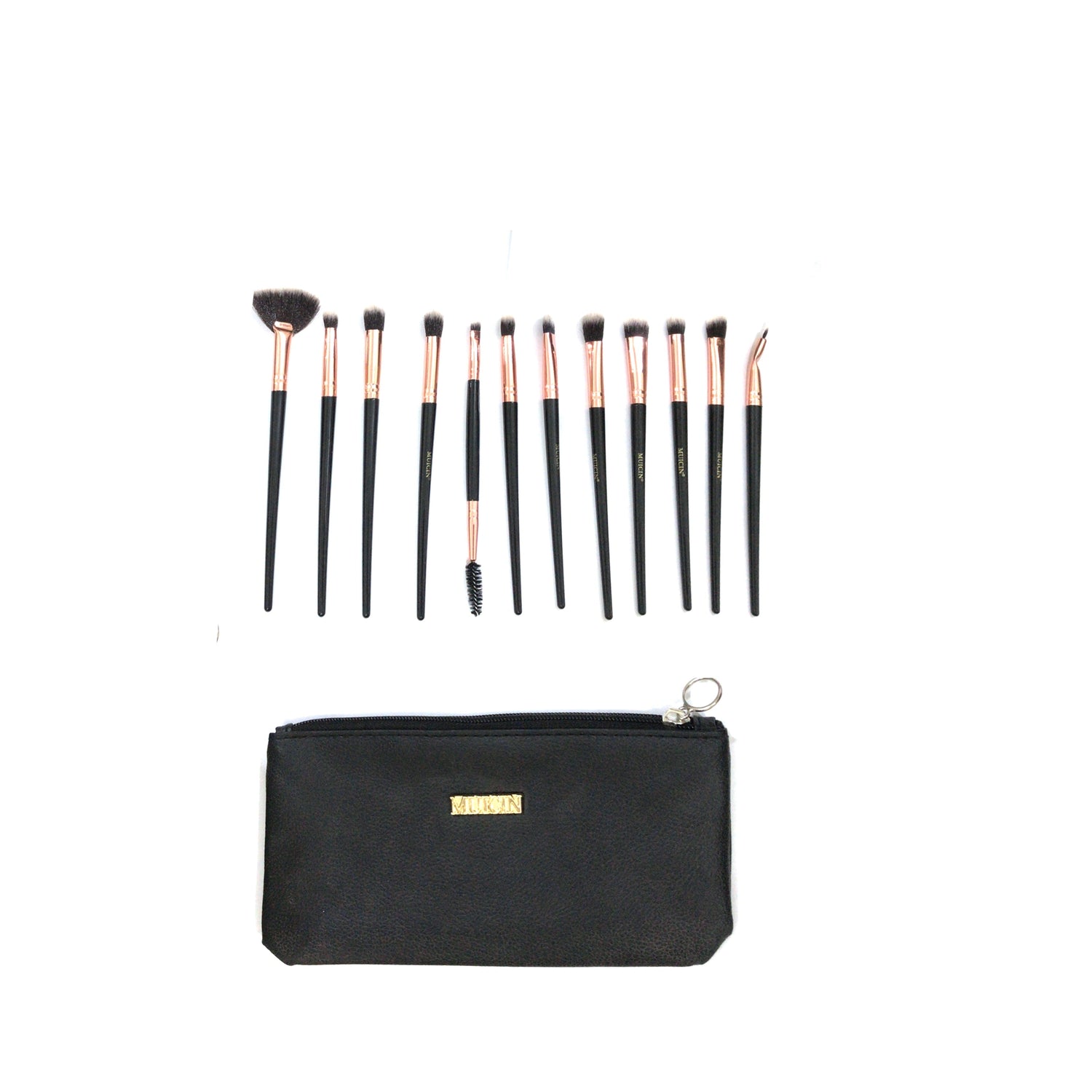 BLACK POUCH ROSE GOLD EYE BRUSH SET - 12 PIECES FOR SOPHISTICATED EYE MAKEUP